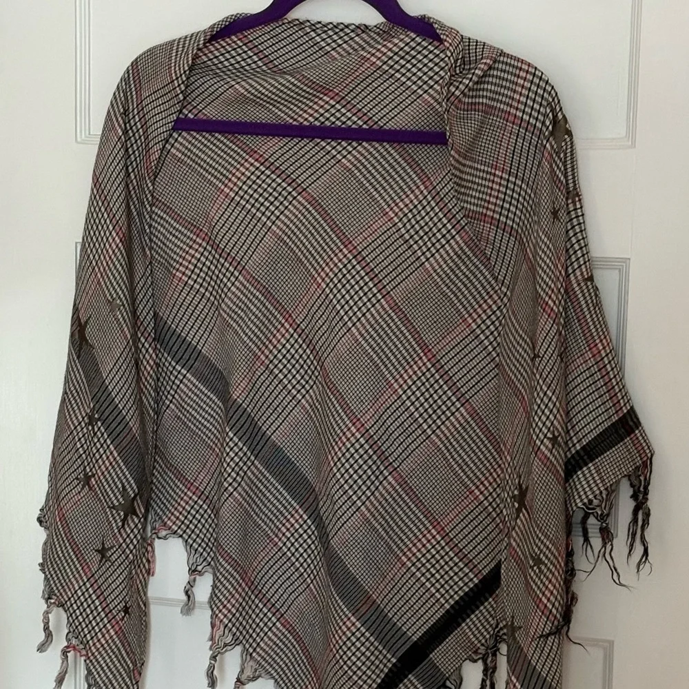 Unique Plaid Scarf with Star Accents. Light material. Triangular. 66” x …